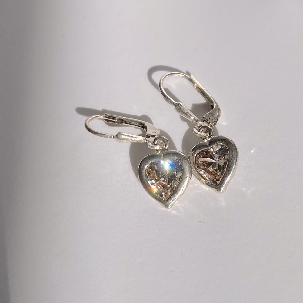 Italian 925 Silver Heart Earrings 1/2” wide